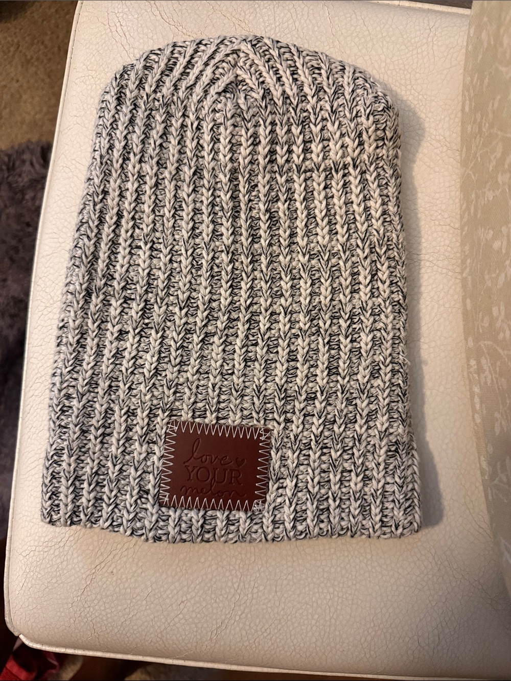 Love Your Melon Men’s Black and White Marled Knit Scarf with Leather Patch